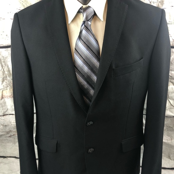 ZARA MAN Mens Sz 46 Black BlazerJacket Sports Coat Tailored Fit 2Button Front - Picture 2 of 15